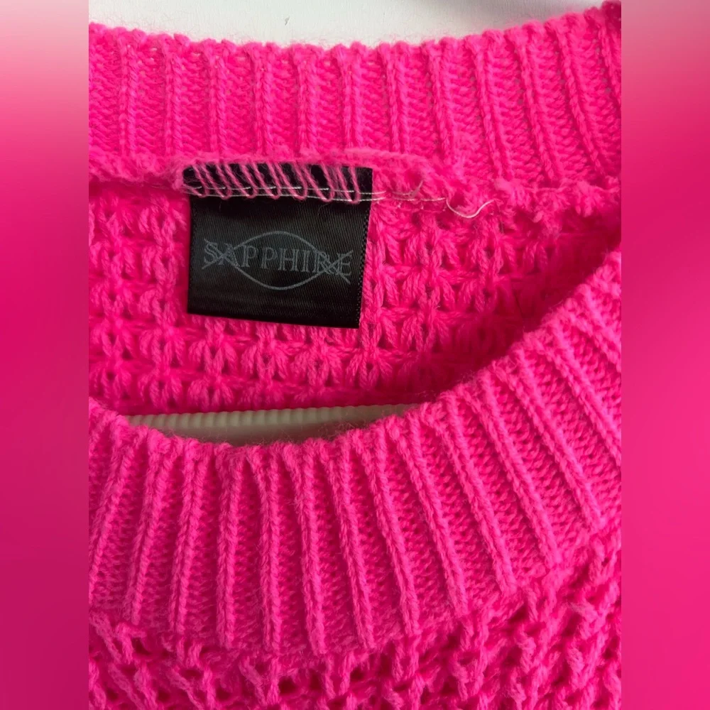 Women's Crewneck Waffle Sweater in Hot Pink - Picture 4 of 6